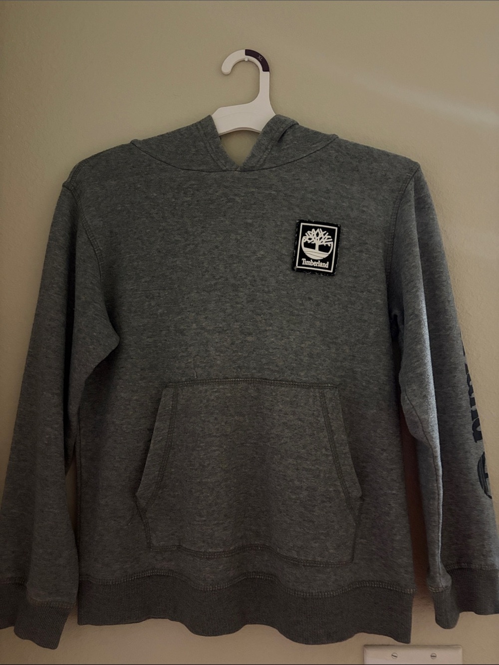 Timberland Gray Pullover Hoodie with arm Logo Patch